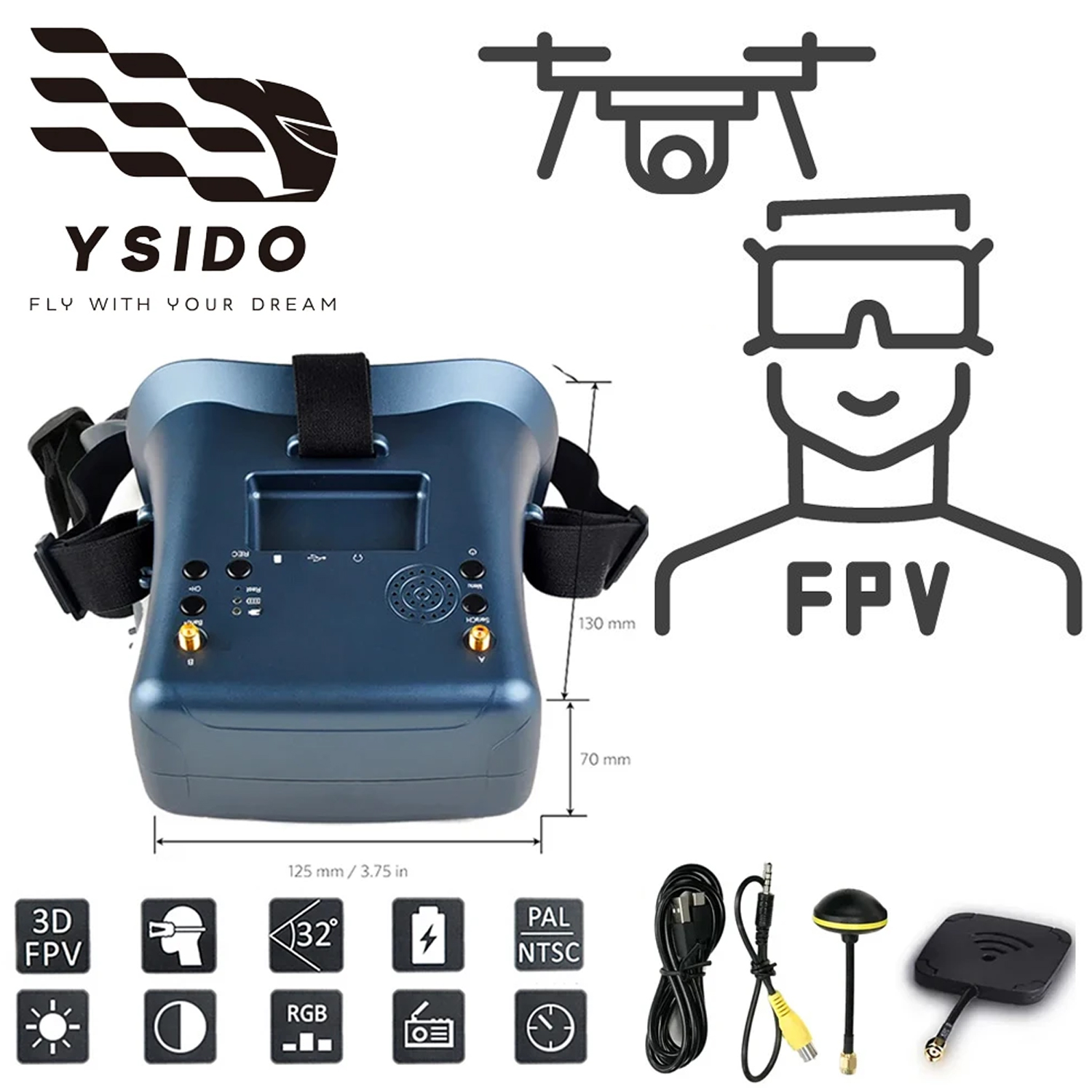 FPV-bril 008D 5.8G 40CH 4.3 in - Drone Racing Goggles recensie en prijs